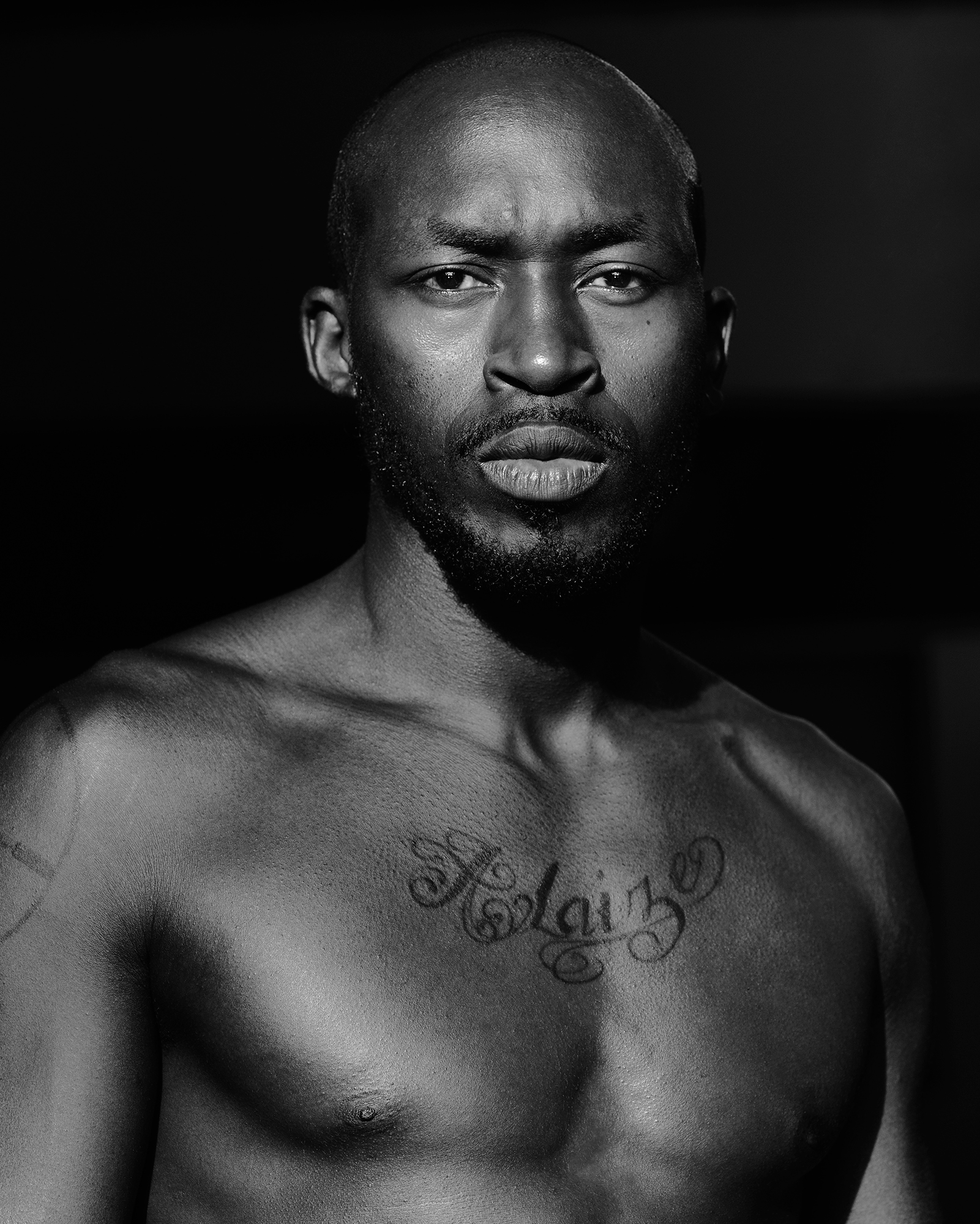 Black and white portrait of a serious man