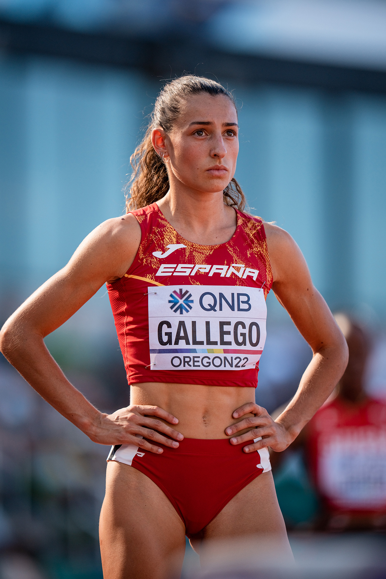 Female athlete competes in track event, Oregon 2022